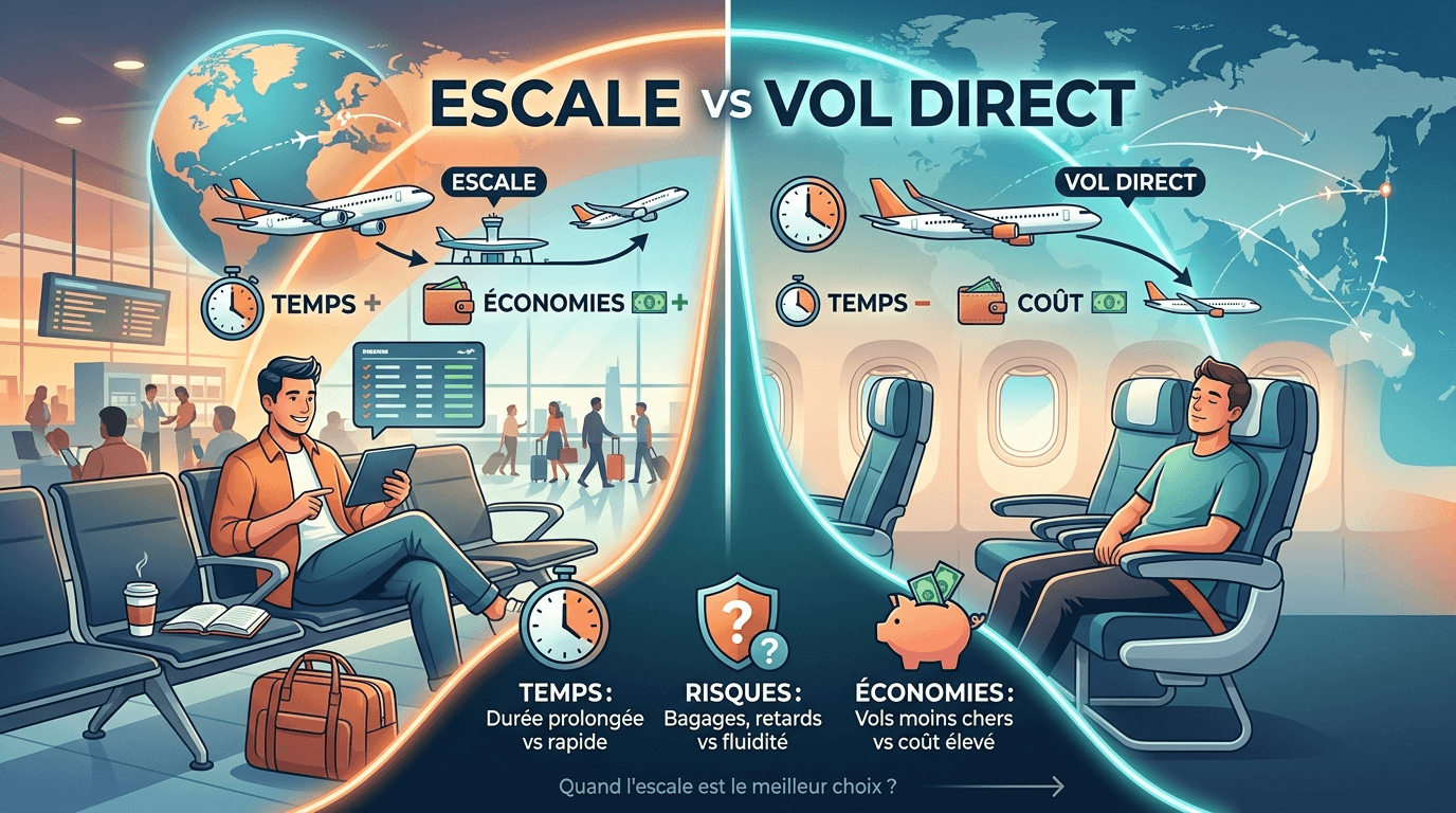 Escale vs vol direct : quand l’escale vaut vraiment le coup (temps, risques, économies) Escale vs vol direct : quand l’escale vaut vraiment le coup (temps, risques, économies)